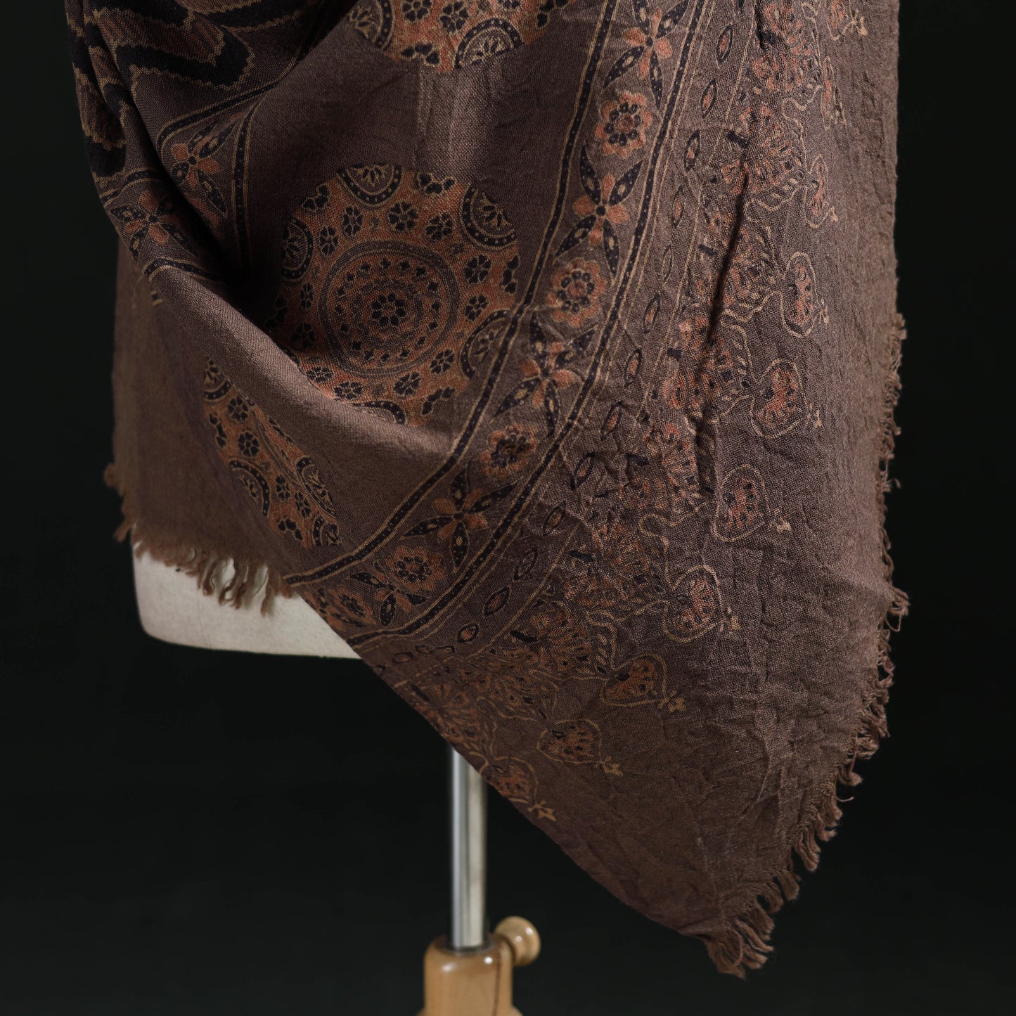 Ajrakh Hand Block Print Natural Dyed Handwoven Acrylic Wool Shawl 28