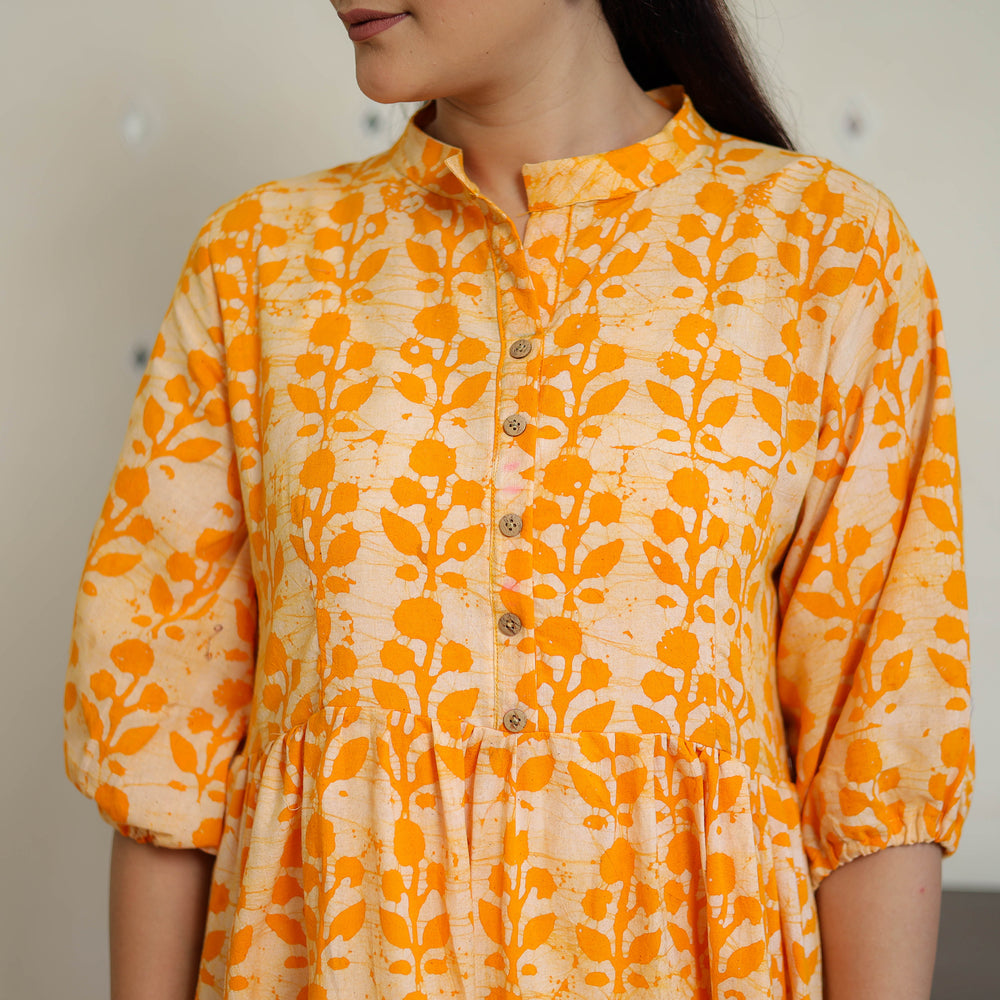 Orange - Pure Cotton Tiered Batik Print Dress 07