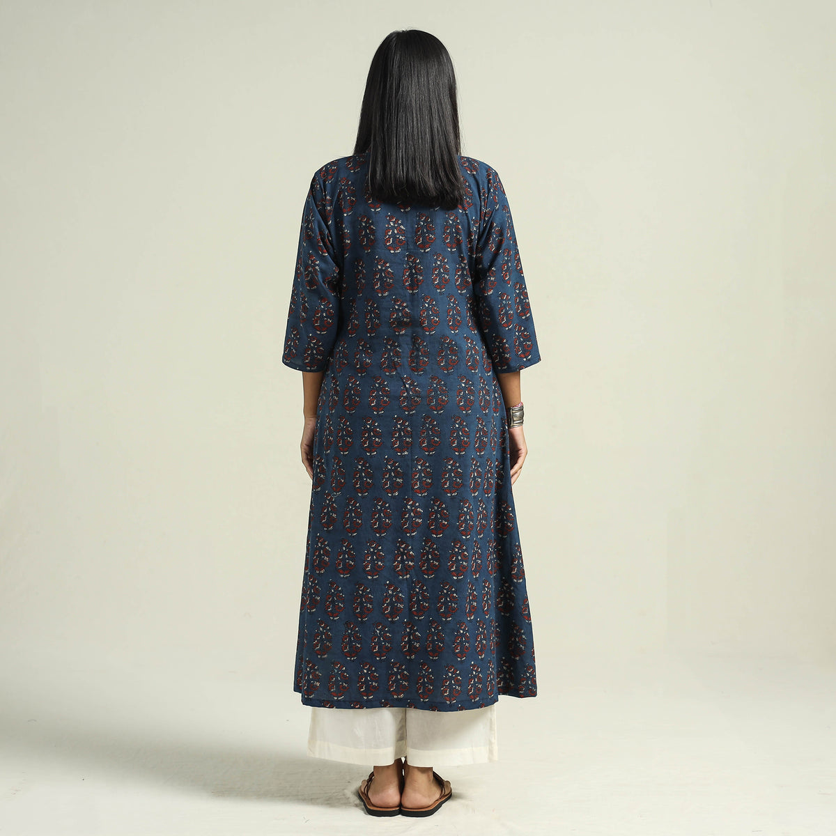 Blue with Butta - Ajrakh Hand Block Printed Cotton A-Line Kurta