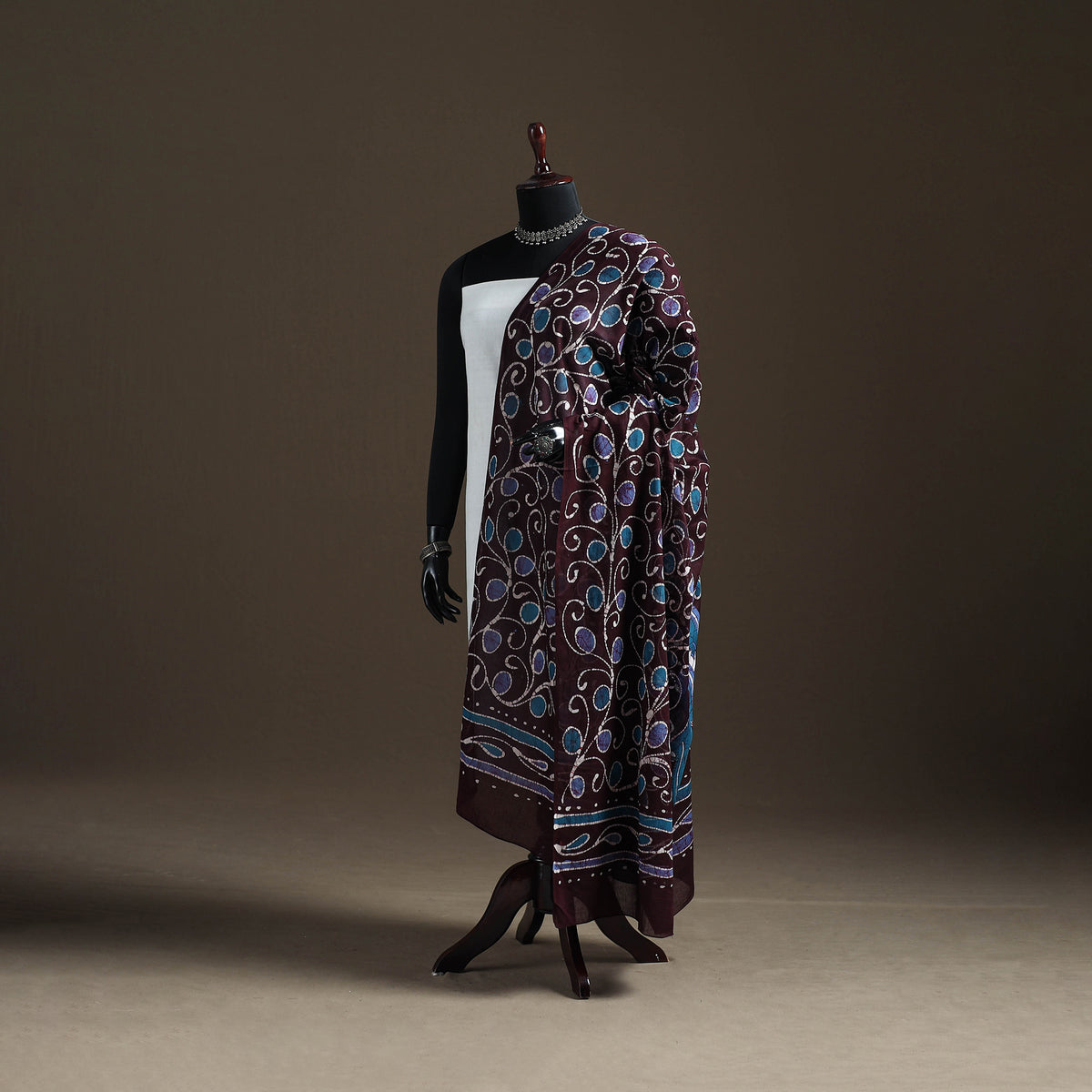 Brown - hand batik print cotton dupatta 41 - handcrafted