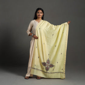 Yellow - hand embroidered chanderi silk handloom kashida