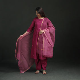 Plain Slub Cotton Hand Embroidered Suit Set with Dupatta for women 14