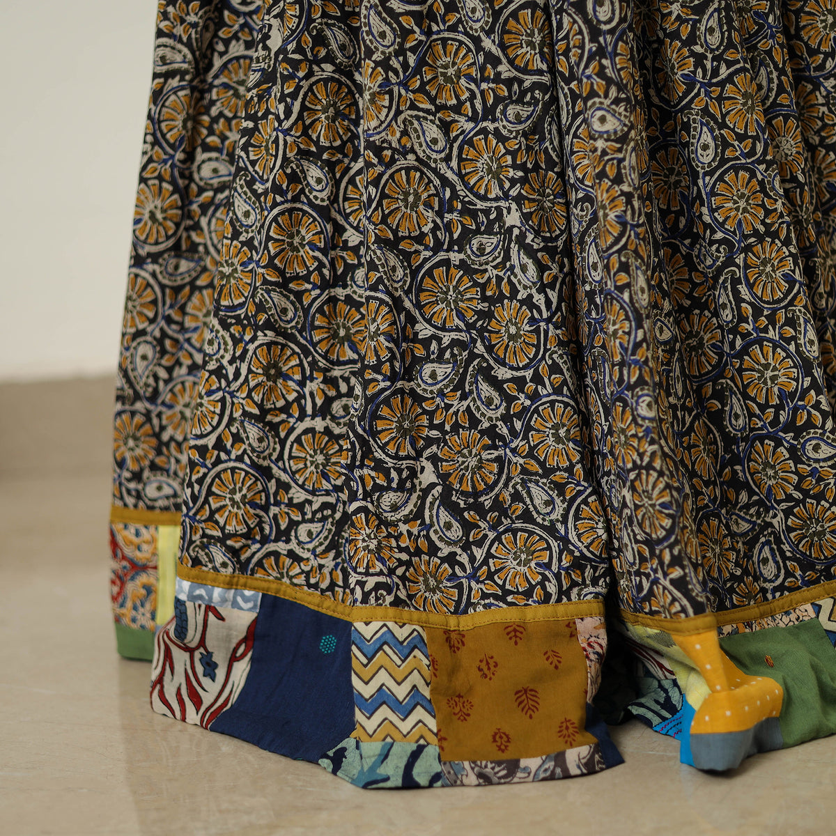 Multicolor - Hand Block Printed Cotton Long Bagru Skirt 03