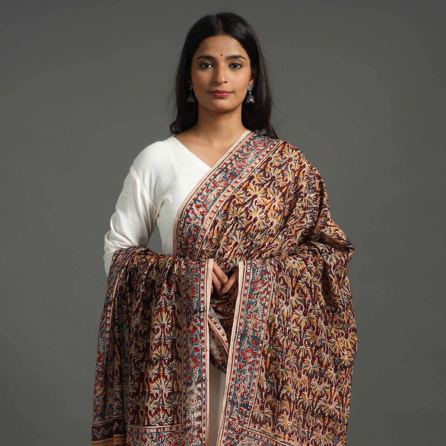 Multicolor - Kalamkari Block printed Cotton Dupatta 17