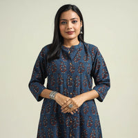 Blue with Butta - Ajrakh Hand Block Printed Cotton A-Line Kurta