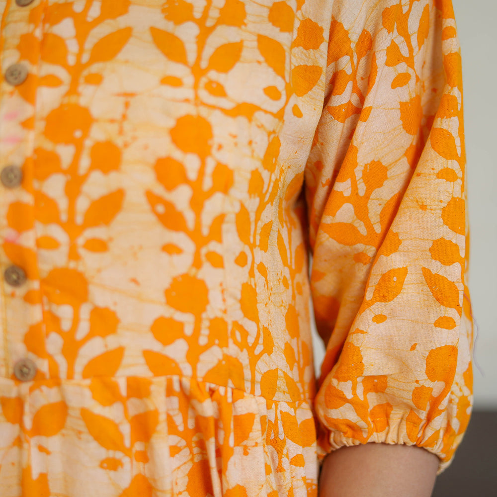 Orange - Pure Cotton Tiered Batik Print Dress 07