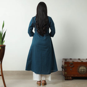 Blue - Jacquard Cotton A-Line Kurta 13