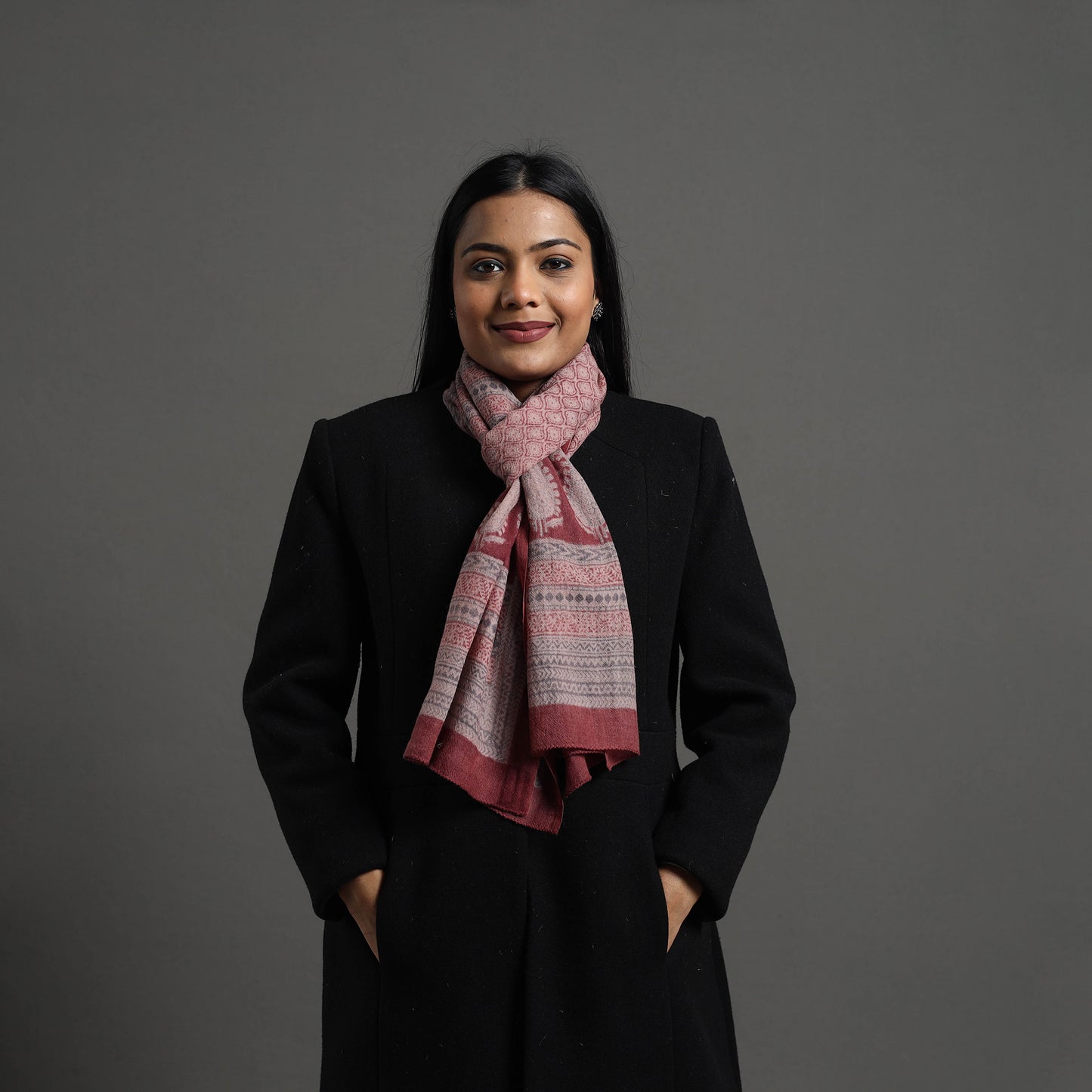 Maroon - bagh hand printed merino woollen stole 64