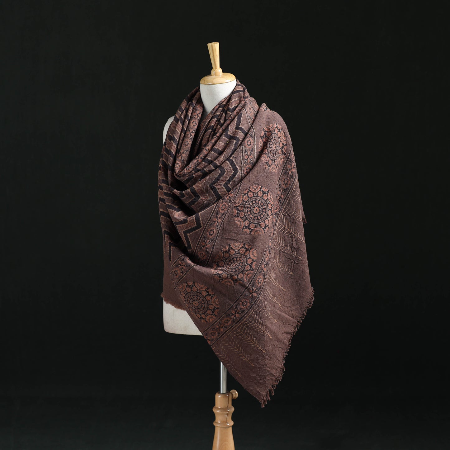 Ajrakh Hand Block Print Natural Dyed Handwoven Acrylic Wool Shawl 29