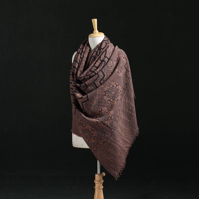 Ajrakh Hand Block Print Natural Dyed Handwoven Acrylic Wool Shawl 29