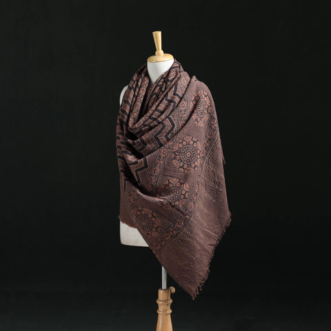 Ajrakh Hand Block Print Natural Dyed Handwoven Acrylic Wool Shawl 29