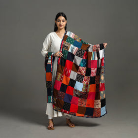 Multicolor - indigo cotton reversible patchwork dupatta 11