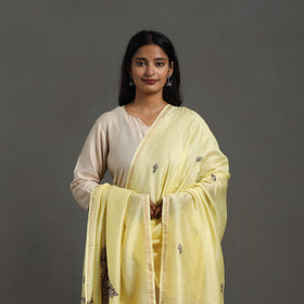 Yellow - hand embroidered chanderi silk handloom kashida