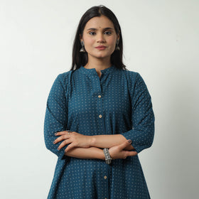 Blue - Jacquard Cotton A-Line Kurta 13