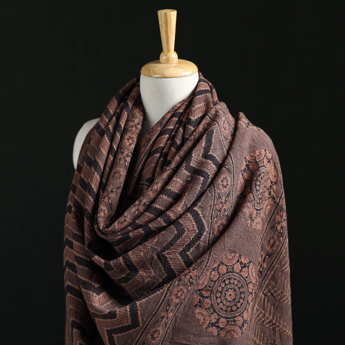 Ajrakh Hand Block Print Natural Dyed Handwoven Acrylic Wool Shawl 29