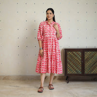 Pink - Pure Cotton Tiered Batik Print Dress 11