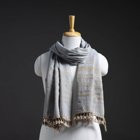 Grey - Kutch Embroidery Handwoven Merino Woolen Stole 44