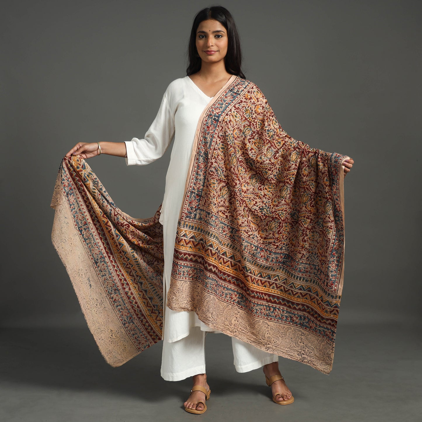 Multicolor - Kalamkari Block printed Cotton Dupatta 19