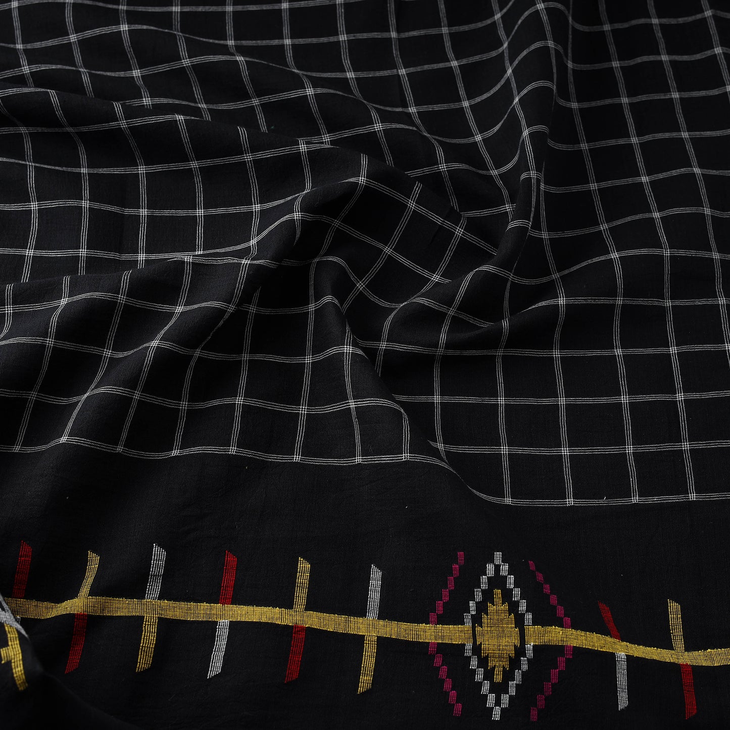 Black - Pure Handloom Cotton Bengal Jamdani Fabric 18