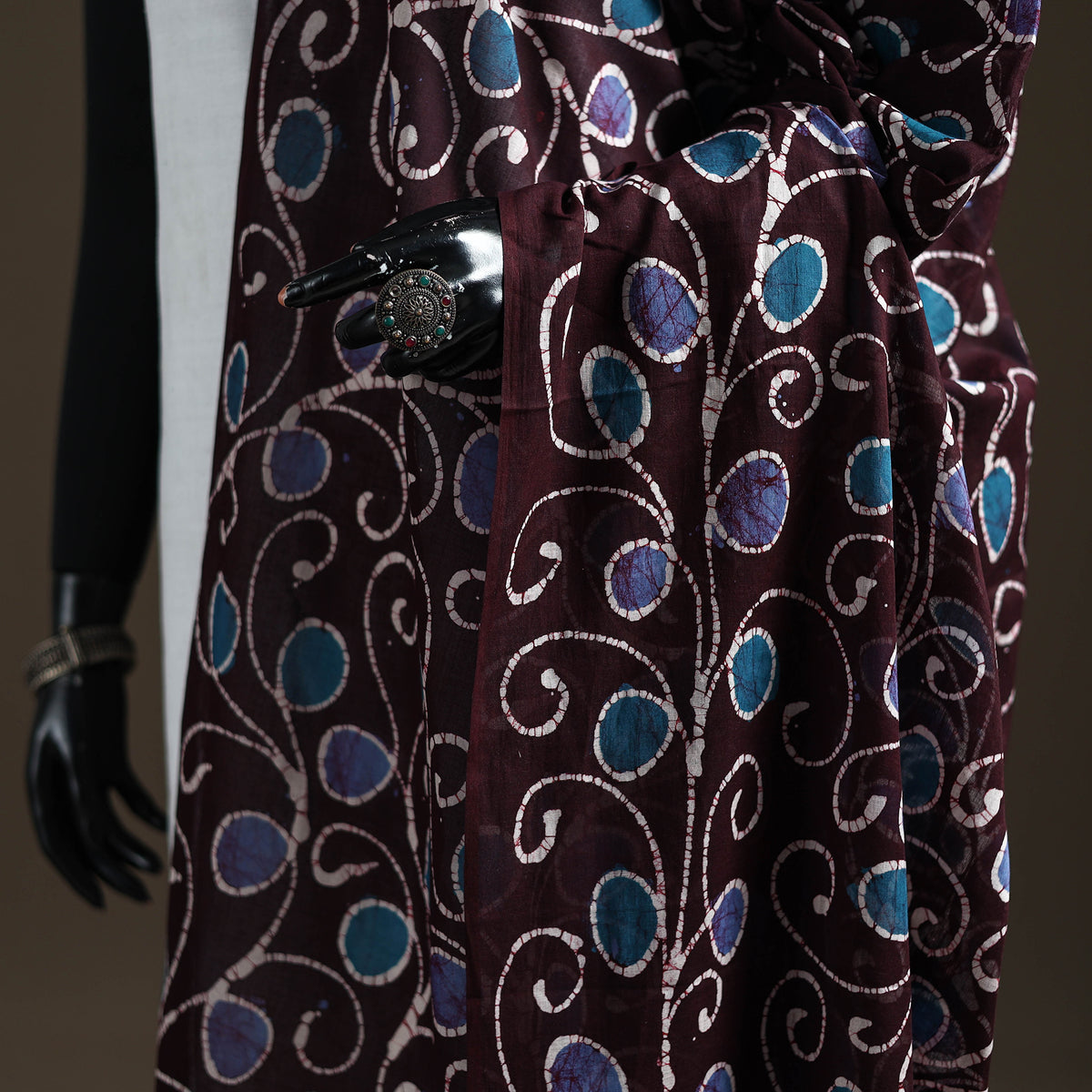 Brown - hand batik print cotton dupatta 41 - handcrafted
