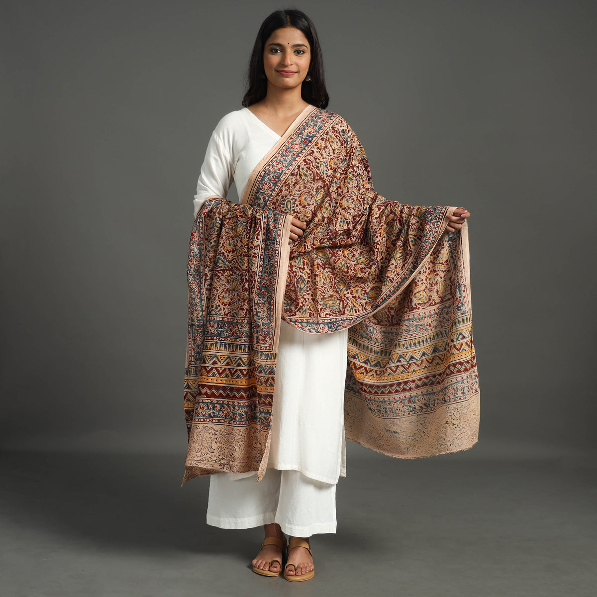 Multicolor - Kalamkari Block printed Cotton Dupatta 19