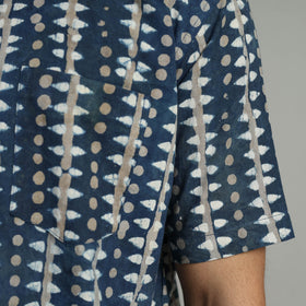 Blue - Indigo Block Printed Cotton Men Half Sleeve Shirt 07
