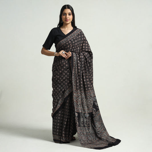 Ajrakh Print Plain Cotton Saree, With Blouse, 6 m at Rs 1900 in Kanpur