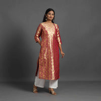 Pink - Cutwork Tissue Zari Jaal Banarasi Silk Kurta 07