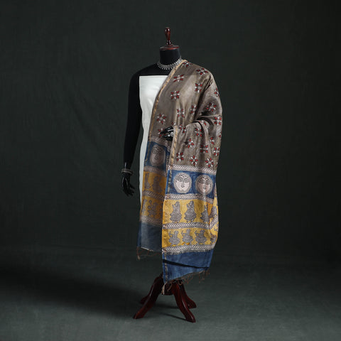 Multicolor - Mata Ni Pachedi Handpainted Natural Dyed Chanderi Silk Handloom Dupatta 24