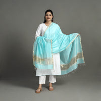 Blue - Handloom Silk Cotton Zari Work Maheshwari Dupatta 05