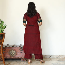 Maroon - Dharwad Cotton Kurta with Palazzo & Dupatta Set 16