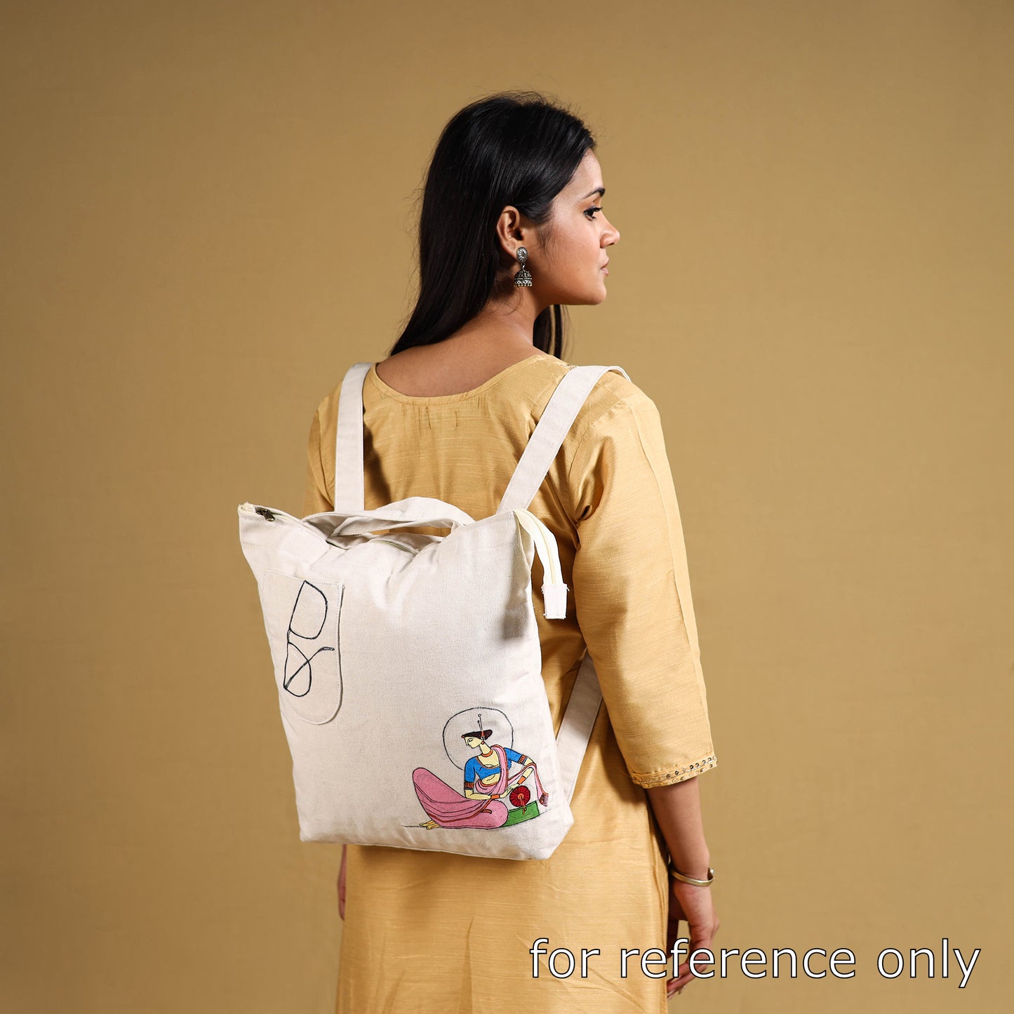 Beige - Handpainted Backpack Cum Tote Bag from Odisha 36