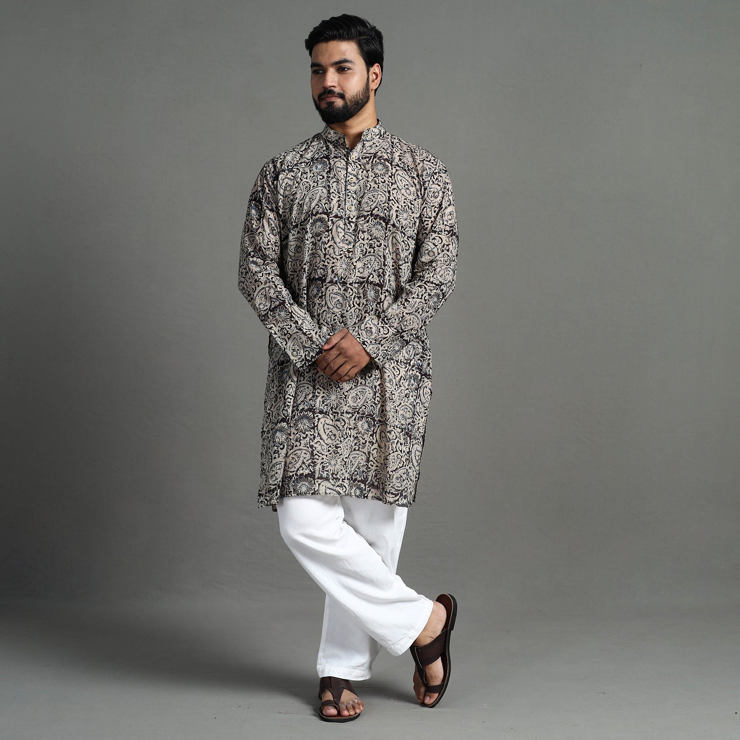 Kalamkari Block Printed Cotton Men Long Kurta 07