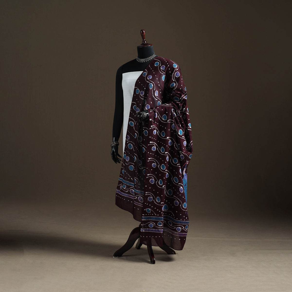 Brown - Hand Batik Print Cotton Dupatta 44