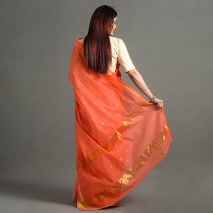 Orange - Traditional Venkatagiri Handloom Cotton Thread & Zari Buti Saree 28