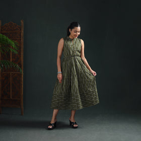 Pochampally Ikat Cotton Sleeveless Tiered Long Dress for Women 09