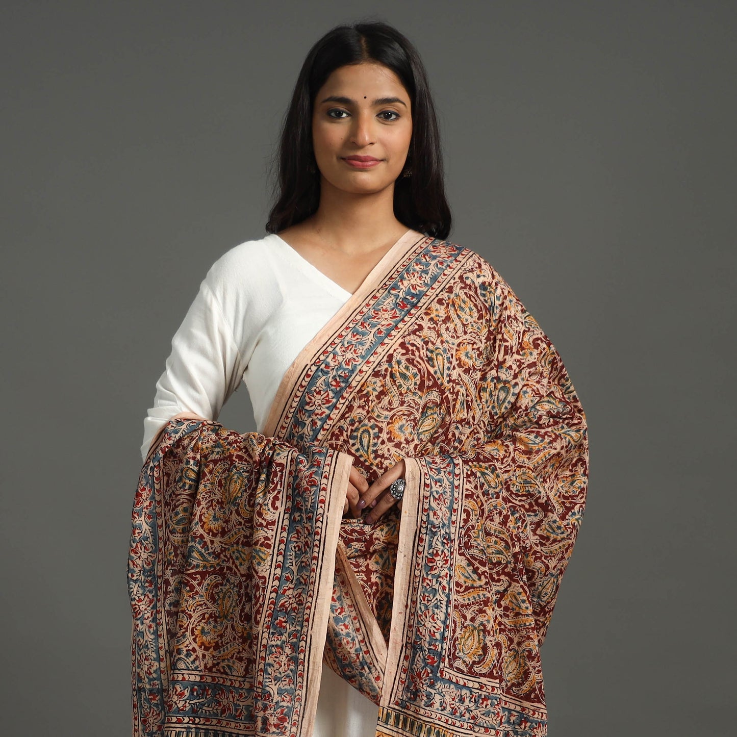 Multicolor - Kalamkari Block printed Cotton Dupatta 19