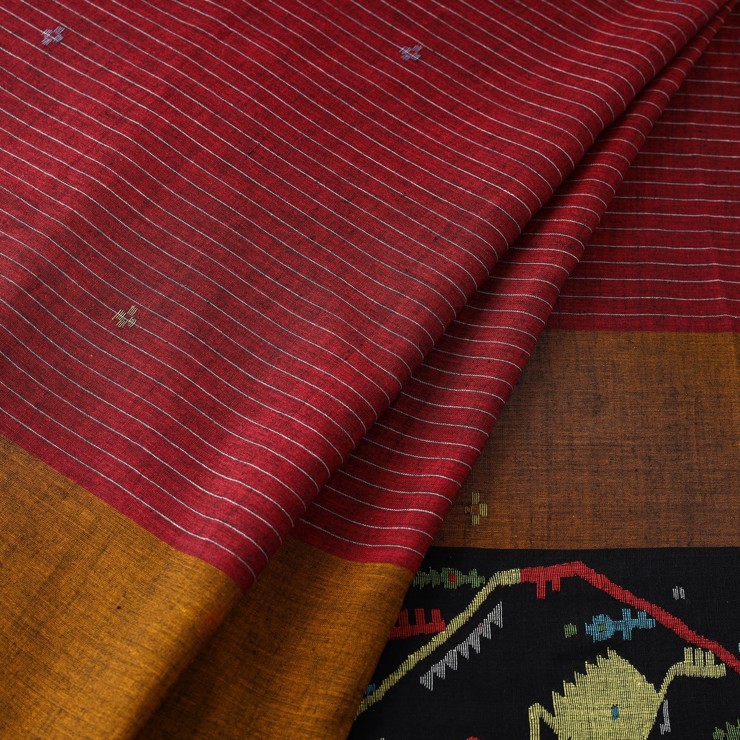 Maroon - Pure Handloom Cotton Bengal Jamdani Fabric 19