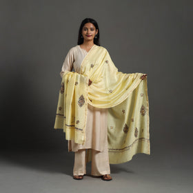 Yellow - hand embroidered chanderi silk handloom kashida