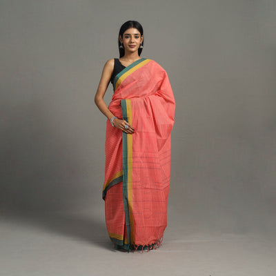 Peach - Stepwell Turned Weft Cotton Handloom Saree 16