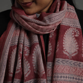 Maroon - bagh hand printed merino woollen stole 64