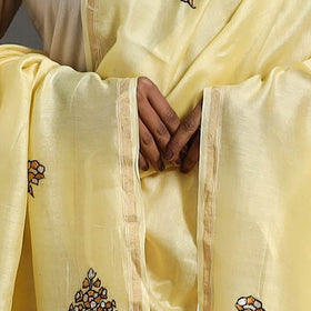 Yellow - hand embroidered chanderi silk handloom kashida