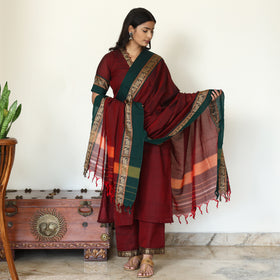 Maroon - Dharwad Cotton Kurta with Palazzo & Dupatta Set 16