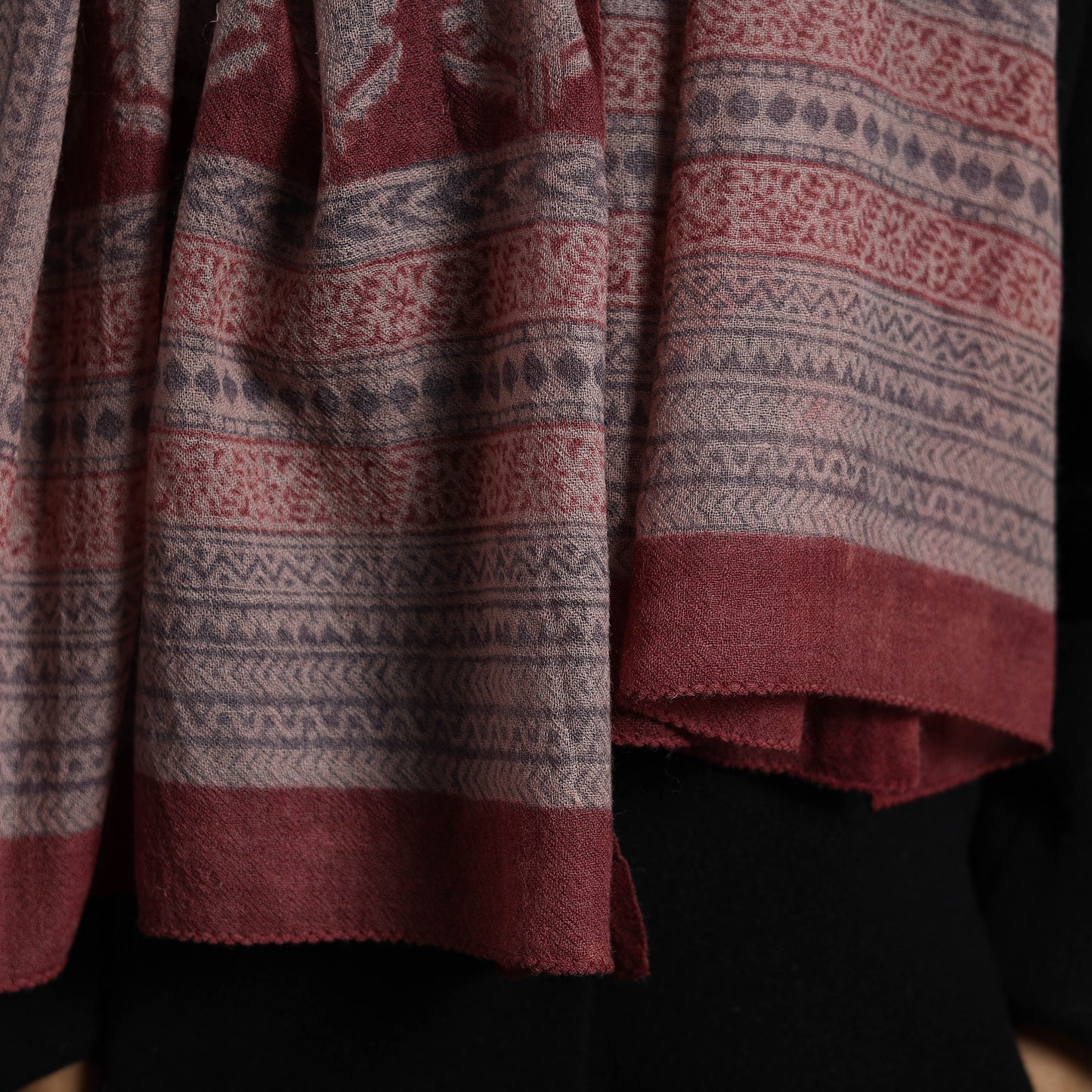 Maroon - bagh hand printed merino woollen stole 64