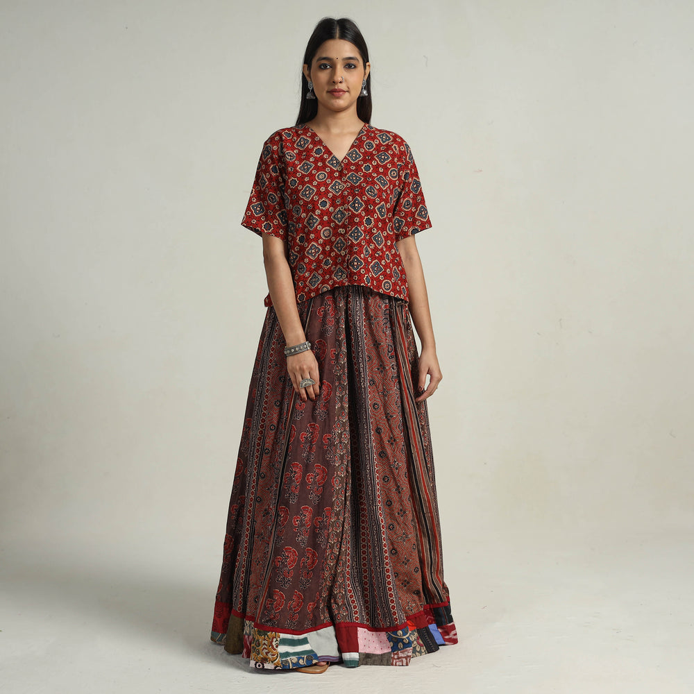 Multicolor - Kutch Block Printed 24 Kali Cotton Long Skirt 22