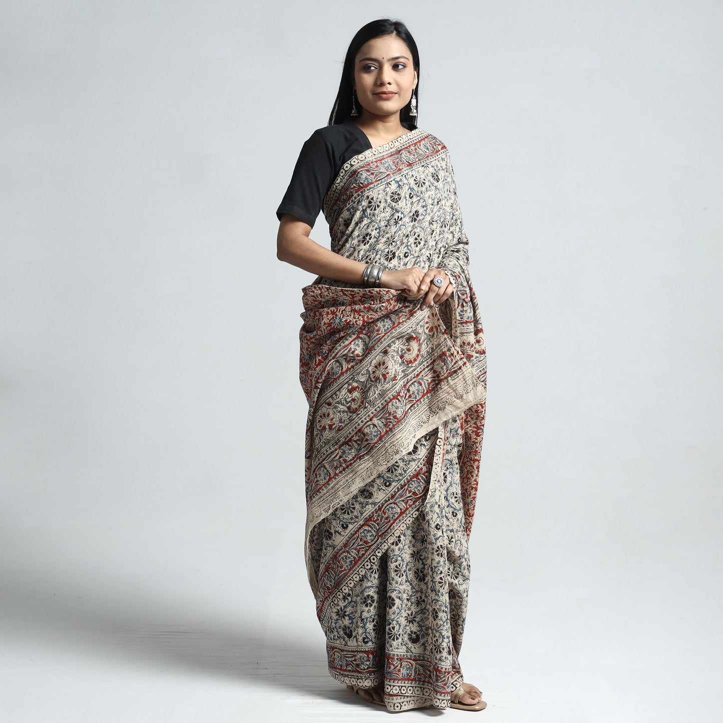 kalamkari block printed saree