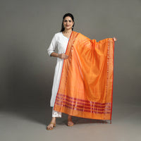 Orange - Handloom Silk Cotton Zari Work Maheshwari Dupatta 06