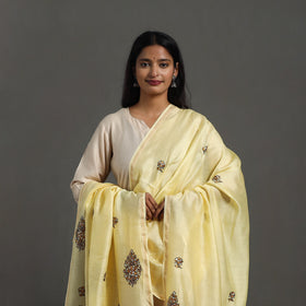 Yellow - hand embroidered chanderi silk handloom kashida
