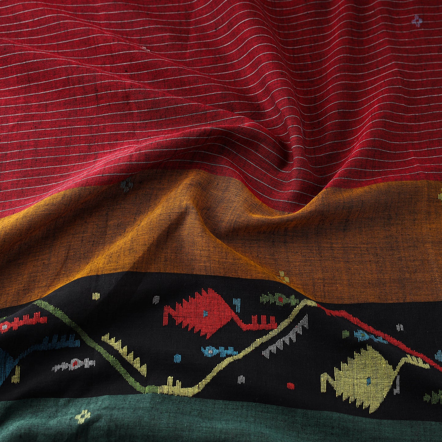 Maroon - Pure Handloom Cotton Bengal Jamdani Fabric 19