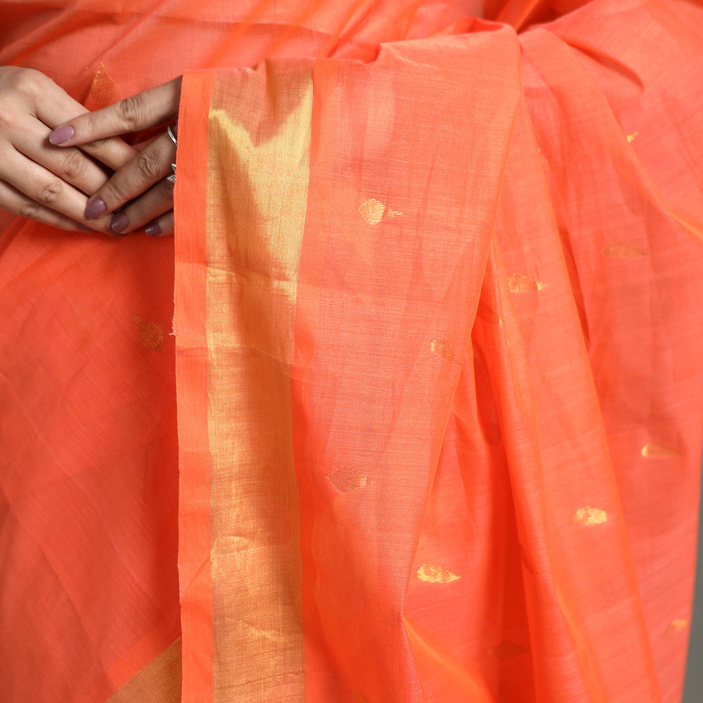 Orange - Traditional Venkatagiri Handloom Cotton Thread & Zari Buti Saree 28